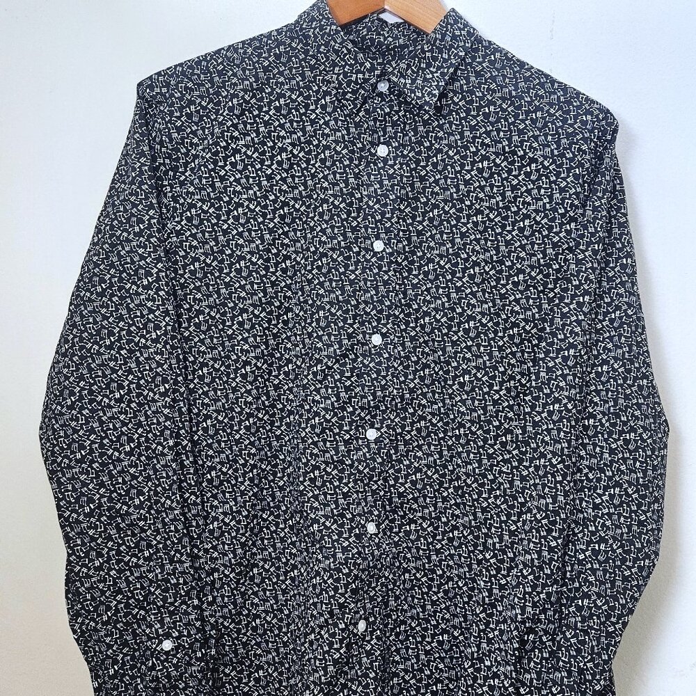 Slate & Stone Mens Long Sleeve Musical Notes Button Down Shirt Black Sz Large